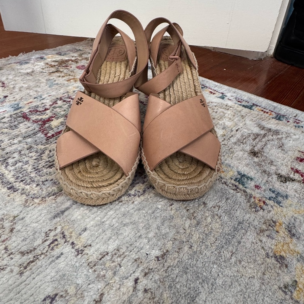 Tory Burch Beige Espadrille Wedges